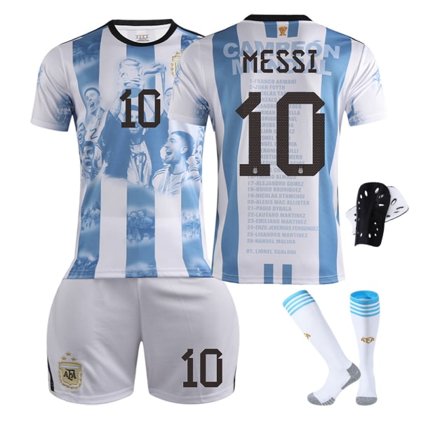 2023-2024 Argentiinan maailmanmestaruuskilpailujen muistopainos Jalkapallopukusetti sukat ja polvisuojat-No.10 MESSI(musta)#20 No.10 MESSI(black) #20