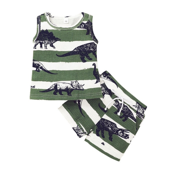 AVEKI sommarshorts för barn kostym Tecknad print Kortärmade toppar Resårbyxor i midjan --- Grön（Storlek 80）