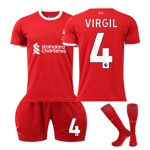 Liverpool Børnefodbolddragt Sæt med Strømper 2023-2024 - Nr. 4 VIRGIL#S No.4 VIRGIL #S