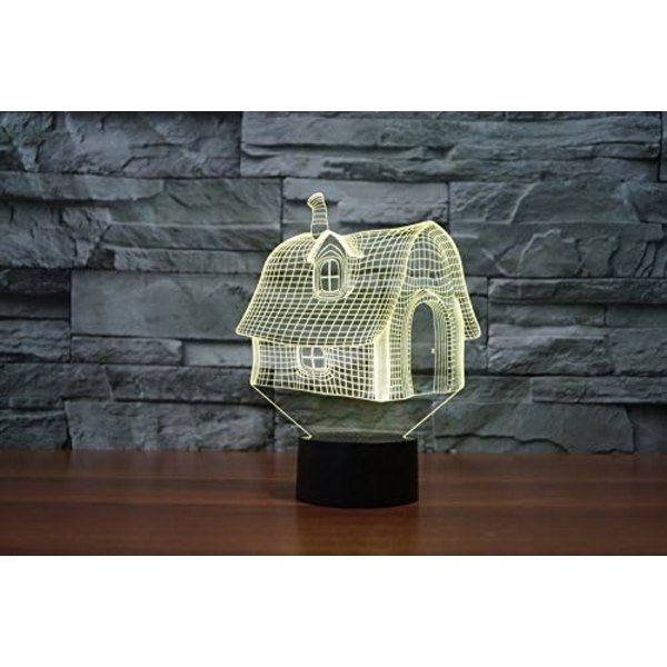 WJ 3D Hus Fjärrkontroll 16 Färg Nattljus Illusion Akryl LED Bordslampa Sänglampa Barn Sovrum Skrivbordsdekor Födelsedagspresenter Leksak för Barn