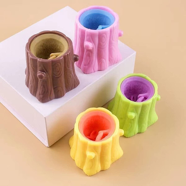 2 st koppar barns leksaker dekompressions träd stubbar gummi fidget leksaker ekorre leksaker stressavlastning för barn och vuxna ålder 3+ gåva vuxen dekompression