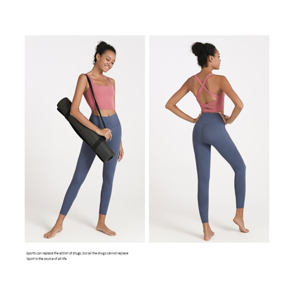 Vadderad sport-BH Trådfria Mid Impact Yoga-BH Unik Cross Back Strappy för Gym Yoga-Rosa(XL)