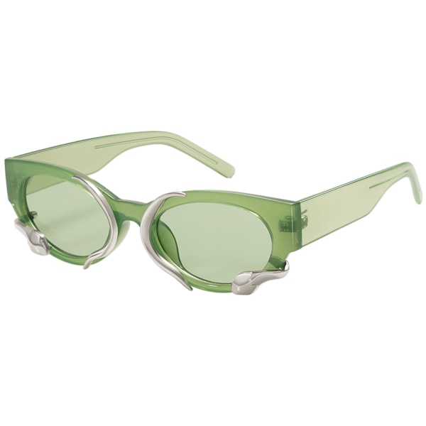 Trendiga solglasögon för kvinnor män Vintage Smala Cateye Metall Orm Sunnie Y2k Tillbehör AP3621 Green/Green(silver Snake)