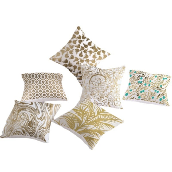 Kasta kuddfodral guld stämpling geometrisk tryck löv  PillowCases mjuk fyrkantig dekorativ kuddfodral för soffa säng bil (Geometri 3)
