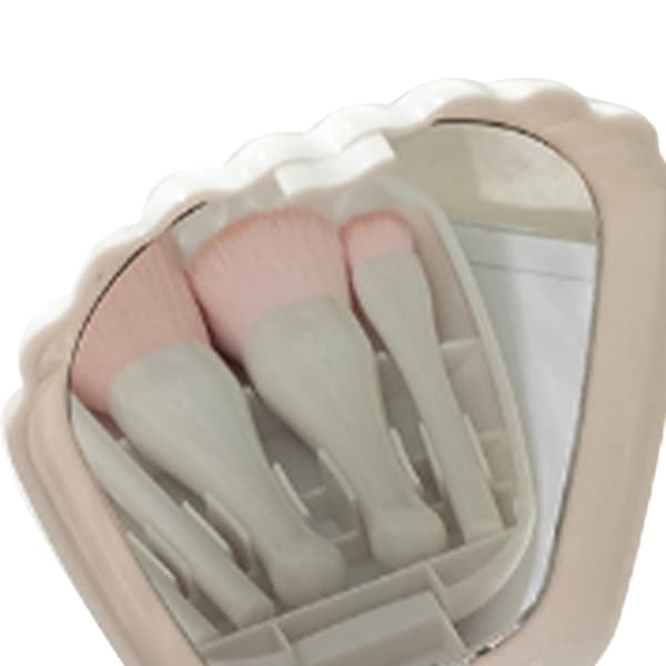 Shell Portable Travel Makeup Brush Set 5 Sizes Brush Mini Complete Function Cosmetic Brushes with Mirror Set White