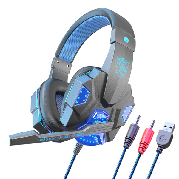 Spelheadset med belysning, spelheadset för PC, USB-kabelanslutet spelheadset med 7.1 surroundljud, brusreducerande mikrofon och RGB-lampor, 50 mm drivrutiner