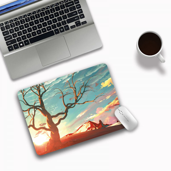 Ultra tynd Medium Gaming Mouse Pad (210*260*3mm Overflade, Holdbar Polycarbonat Overflade, Silikon+Stof Landskab) Blå