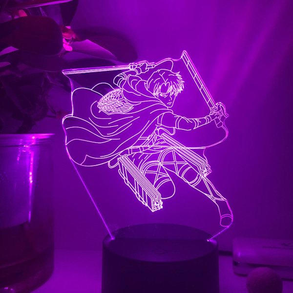 Anime Levi Ackerman Nattlampa med 16 Färger Fjärrkontroll 3D Illusionlampa för Pojkars Dekorationer -- Svart Säte