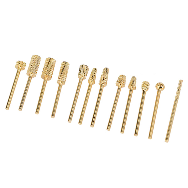 12 st/set Legering Volfram Stål Guld Nagelborr Bits Fil Slipning Huvud Manikyr Vård Verktygssats