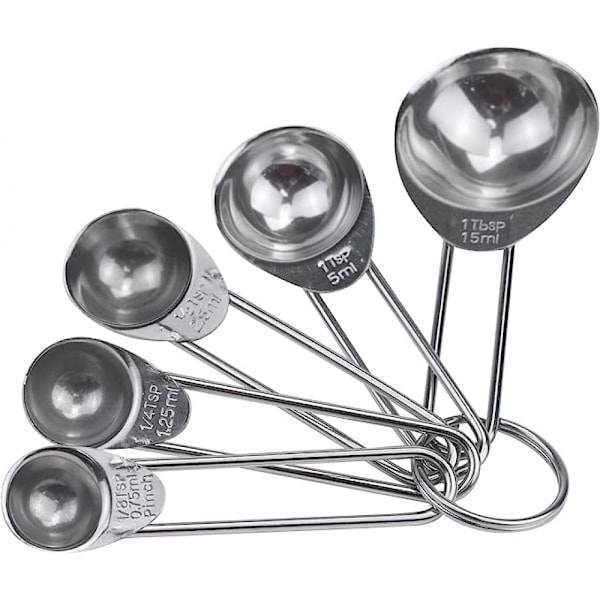 Mätskedar, Rostfritt Stål 5-delad Mätskedar Set - 1/8 tsk, 1/4 tsk, 1/2 tsk, 1 tsk & 1 msk för Mätning av Torra och Flytande Ingredienser