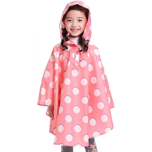 Barn Regn Poncho Huvjacka Regnrock, Rosa Polka Dot, M