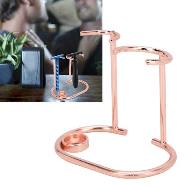 Stativ for barberhøvel i rustfritt stål, moderne design, rustfritt, holdbart, lite, bærbart, til barberkost, for toalettrom, roségull