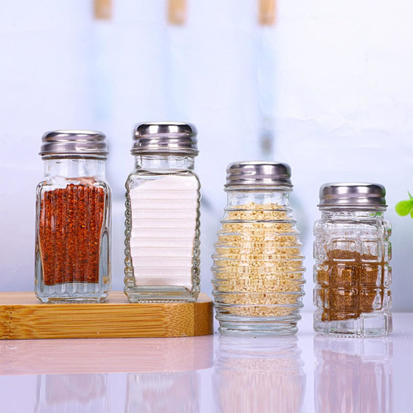 Salt- og pebersæt med rustfrie toppe, sæt af 2 (stribede rektangulære shakere) Striped rectangular Shakers
