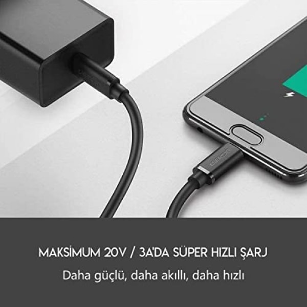 USB C till USB C 3A Snabbladdning och datakabel Svart 0,5 meter