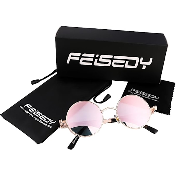 Retro Gotisk Steampunk Solbriller Rund Metalramme Punk Cirkel Inspireret Skygge Mænd B1860 Gold/Pink