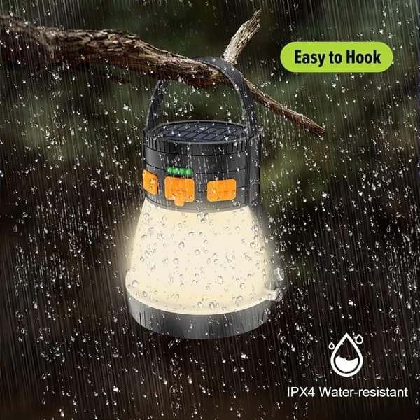 LED Camping Lantern, 1500 Lumen Oppladbar Campinglykt med Solcellepanel, Vanntett, 8 Lysmoduser, 7500mAh Power Ba