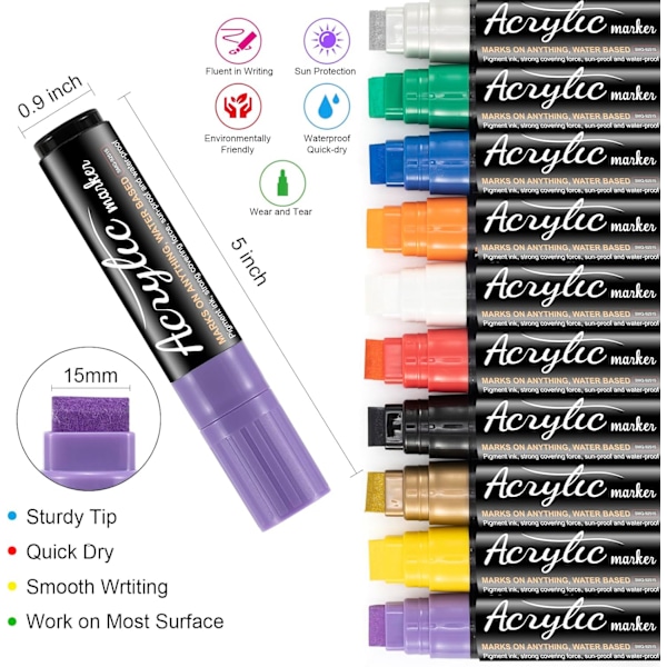 Graffitimerkit Maalitussit 15mm Jumbo Huopakärki 10 Kpl Värilliset Taggaustussit Graffititarvikkeet Akryylimaalitussit Kynät 10 pcs