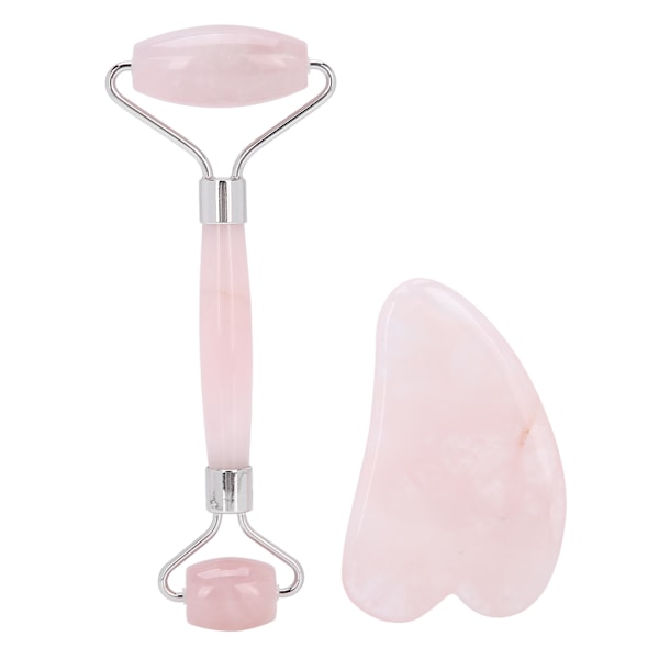 Ansiktsroller Kit Rosenkvarts Ansiktsmassageapparat Anti-Aging Rynkor Gua Sha Skönhetsverktyg (Silver)