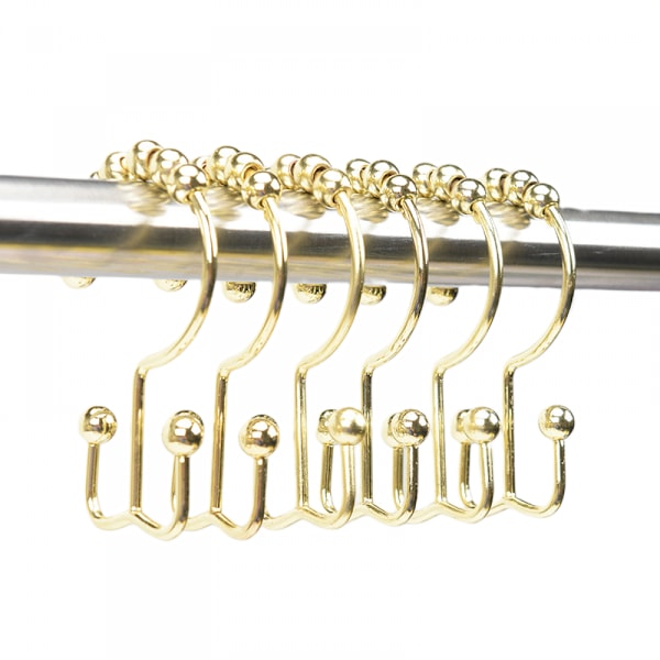 Bruseforhængskroge, bruseforhængsringe rustfrit metal dobbelt glide brusekroge ringe sæt med 10 kroge (guld)