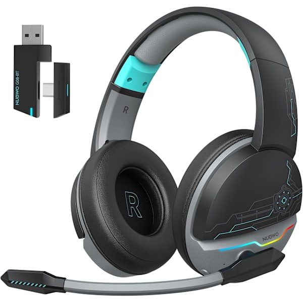 G08 Kaksinkertainen langaton pelikuuloke mikrofonilla PS5:lle, PS4:lle, PC:lle, matkapuhelimelle, tabletille: 2,4 GHz langaton + 5,3 Bluetooth - Kevyt - R