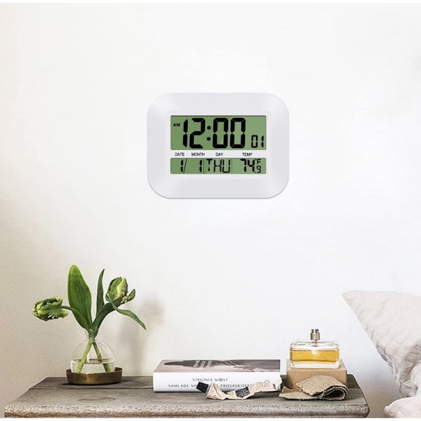 Digital väckarklocka - 4 ljusstyrkor LED-display, snooze 12/24H, adapterström med reservbatteri, enkel att använda för barn och äldre (vit)