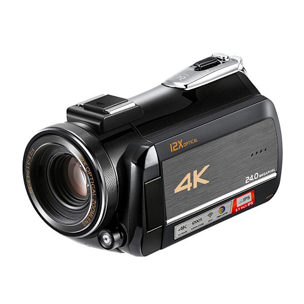 Ordro 4K UHD WiFi 12X Zoom 24MP pekskärm digital videokamera videokamera (Combo 2)