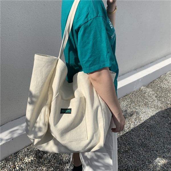 Hvid taske Fashion Koreanske kvinders taske En skulder Stor kapacitet Fashion print Shopping taske Canvas Tote taske