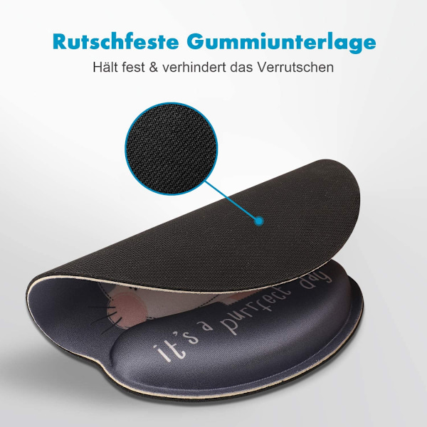 Musematte kedi ergonomisk musematte håndledsstøtte Kawaii grå