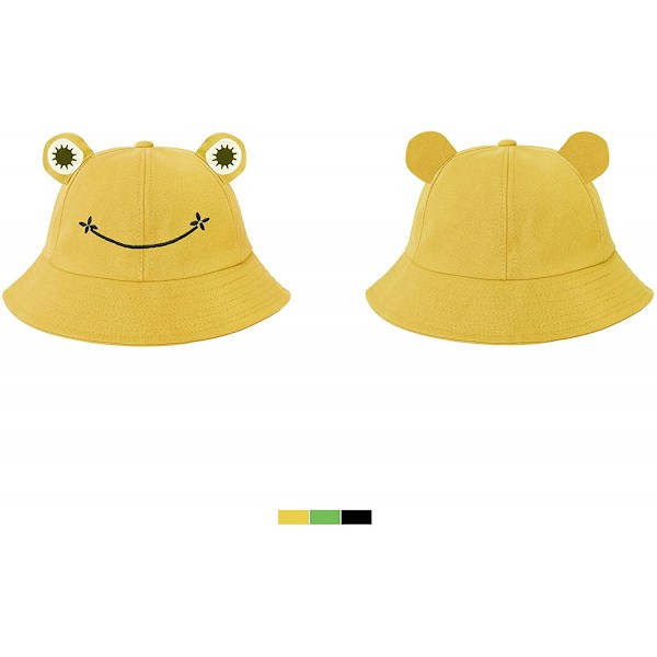 Groda hatt för vuxna tonåringar, söt groda hinkhatt, bomull hinkhatt rolig hatt hinkhatt män kvinnor (gul)