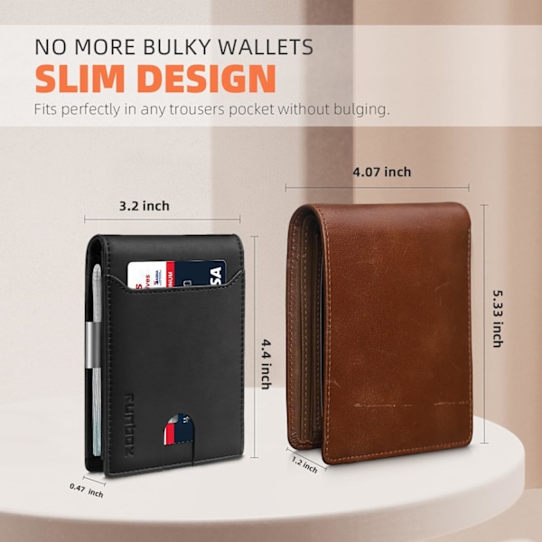 Slim plånböcker för män - Läderpengaclip Herrplånbok - RFID-blockerande fickplånbok - Minimalistisk kreditkortshållare med