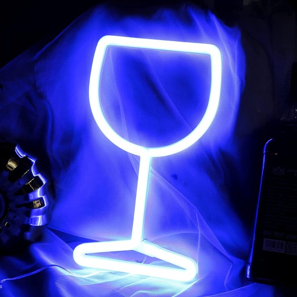 Neonskyltar LED Vinglas Neonljus Neonskyltar för väggdekoration Batteri eller USB -drivet Neonljus i sovrummet（blått）