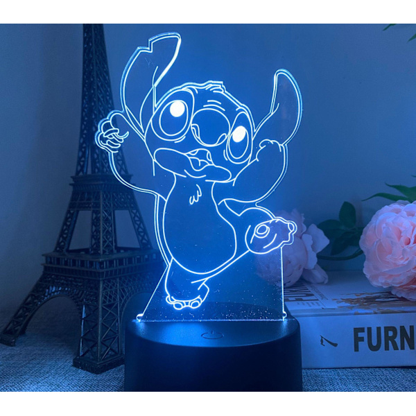 3D Stitch kreativ gave fjernbetjening berøringsfarvet USB bordlampe En USB sort berøringsfarvet