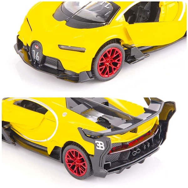 Bugatti Vision GT Superbil 1/32 Zink Legering Die Casting Træk Tilbage Bil Model Legetøj Lyd og Lys til Dreng Pige Gave (Gul)