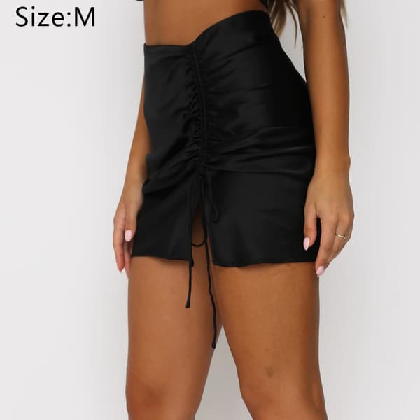 Sexy fold side slit rib kort miniskjørt Black,M