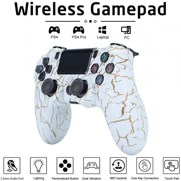 Dotpet PS4 Controller, Trådløs Controller Kompatibel med PS4/PS4 Pro/PS4 Slim/PC med Touch Panel/Audio Funktion/6-Axies Sensor/Du