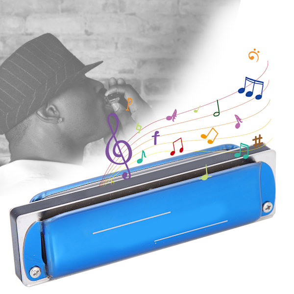 Blues Harp Harmonika 10-Hul Professionel Mundharmonika G-Nøgle Gaver Rustfrit Stål Dæksel (Blå)