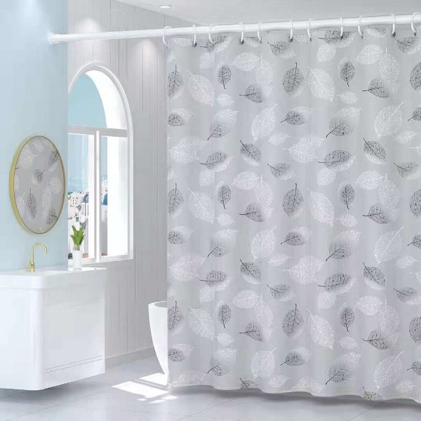 PEVA shower curtain hanging curtain free punch telescopic rod thickening Peva small leaf set 200*220+ rod 140-260