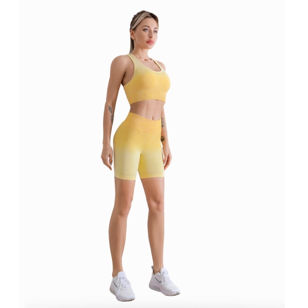 Familjesexig träningsoutfit för kvinnor ,Sommar Casual Gym Workout Löpning träningsoverall Outfits Sportkläder Yogakläder-Gul(L)