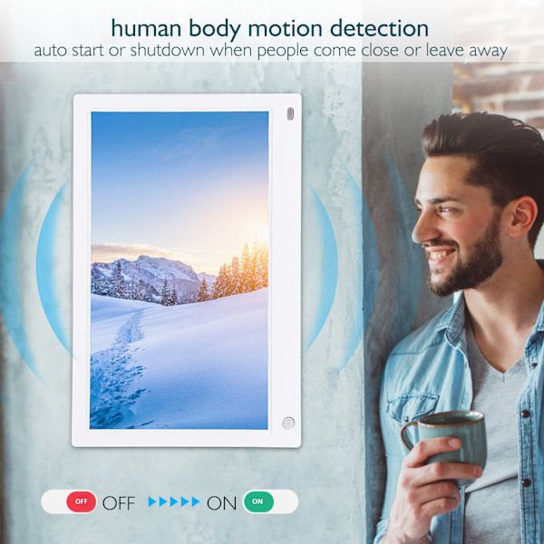 12,5\" skärm HDMI IPS Multifunktion Human Detection Digital Fotoram 1080P (Vit)