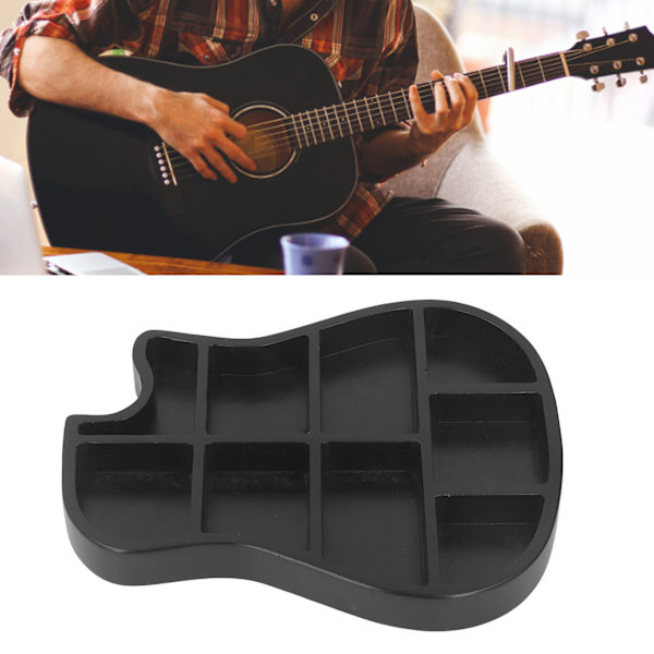 Trägitarrplockhållare Gitarrformad 9 Fack Multifunktionell Plectrum Tillbehör Förvaringslåda Svart