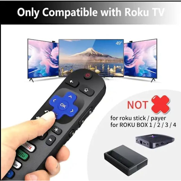 2-pack fjärrkontroll endast för Roku TV, kompatibel med TCL Roku/Hisense Roku/Onn Roku/Sharp Roku/Element Roku/Westingho Black