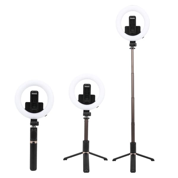 Trådløs Bluetooth Selfie Ring Fyldlys Mini Udtrækkelig Selfie Stick Stativ Sort