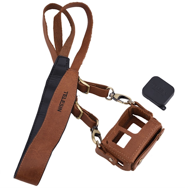 Handgjord konstläder för Gopro-fodral Retro Wild Camera Protective Bag med objektivlock
