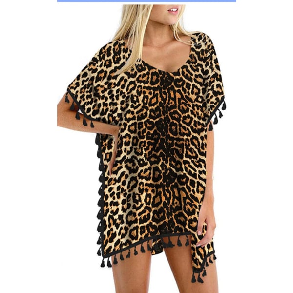 Kvinders Chiffon Badetøj Strand Badetøj Cover Ups til Badetøj --- Leopard Print O（Størrelse S）