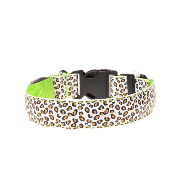 LED lysande husdjur hund krage leopard blixt valp krage natt säkerhet belysning justerbar halsband (XL,grön)