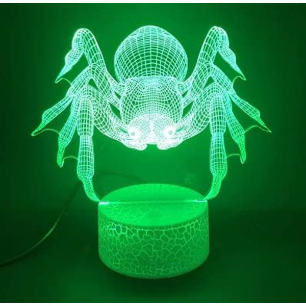 WJ 3D Spider Natlampe Lampe Illusion Natlampe 7 Farve Skiftende Touch Switch Bord Dekoration Lamper Akryl Flad ABS Base USB Kabel Legetøj (Bus)