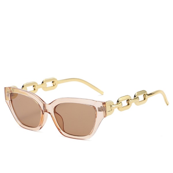 Retro Cat Eye-solglasögon för kvinnor Hexagon smal rektangelbåge Metallkedja Arm Lyxiga solglasögon