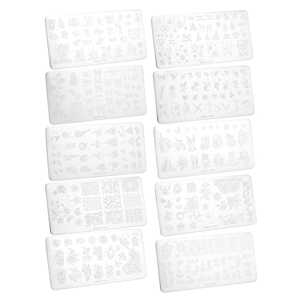 10 stk Negle Stempling Plater Salong DIY Rustfritt Stål Bærbar Neglekunst Bilde Stempling Mønstre Sett