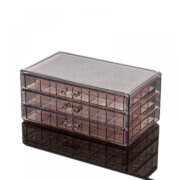 Förvaringsbox för örhängen, Hållare för förvaringsbox för akryl smycken 3 lådor Transparent smyckesställ med 72 små fack (klar brun)