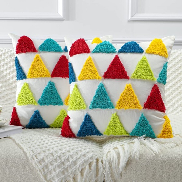 Set med 2 färgglada triangulära örngott (geometriska, 18x18 tum)